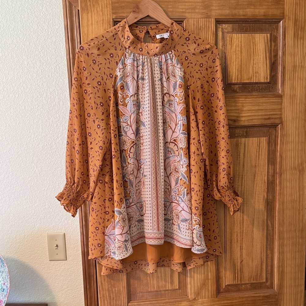 Floral Print Women's Top - Orange